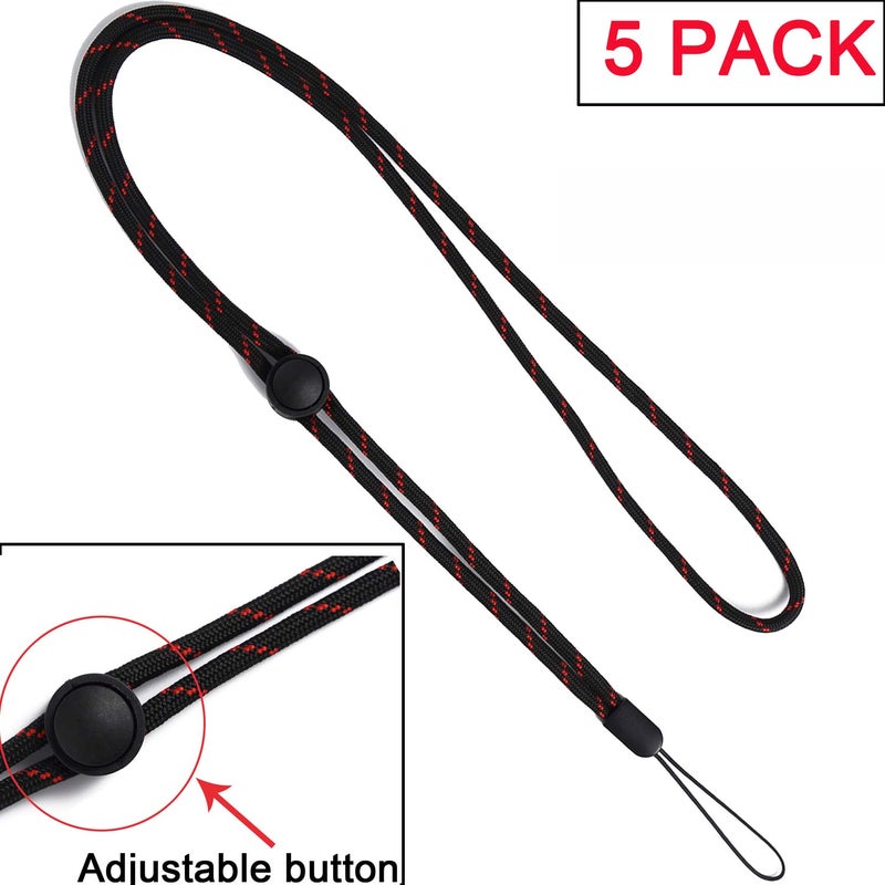 YOUOWO Adjustable Neck Woven Circular Lanyard For Keys id Badges Holders,Black with Red Pattern Lanyards For Office Pen Cell Phones USB Sticks Whistles Ipod (5 Pack Black) - Image 3